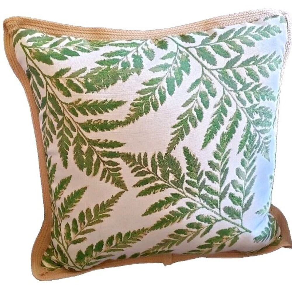 Throw Pillow Beige Green Botanical 21” Printed Patchwork Square Decorative Home - Picture 2 of 4